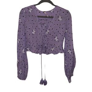 Free People Lavender Cropped Floral Blouse